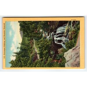 Vintage Linen Postcard Picturesque Highway & Mountain Waterfall NC